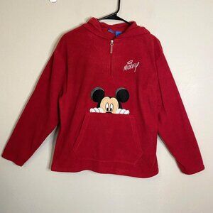 Mickie Mouse Disney Pullover Fleece 1/4 Zip Small Pouch Pockets Comfy Cozy  VTG